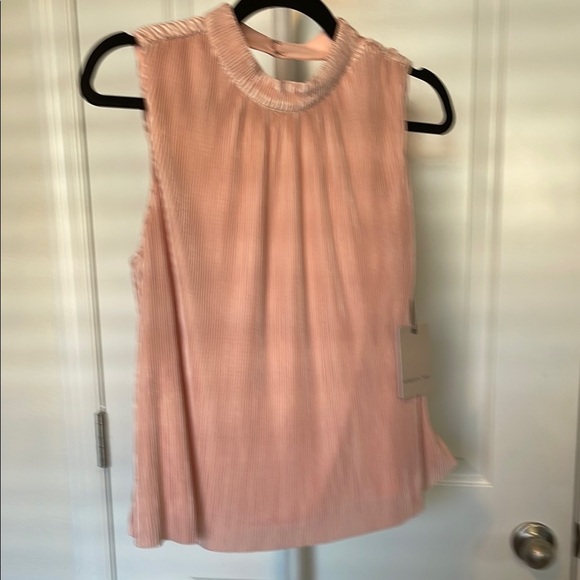 Adelyn Rae Tops - Adelyn Rae Pink Sleeveless Pleated Blouse with Mandarin Collar